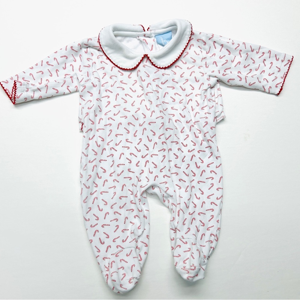 Bella Bliss Candy Cane One Piece Romper Footed Pima Cotton